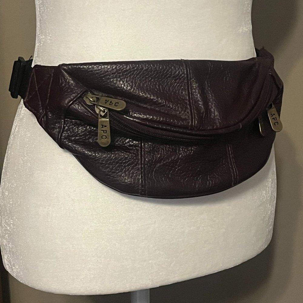🤩 Vintage A.P.C. Burgundy/Brown Pebbled Leather Fanny Pack Waist Belt Bag 1990s